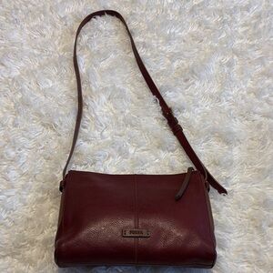 Fossil Maroon Leather Crossbody Bag preowned but like new